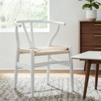 Tomile CH24 Wishbone Chairs Set of 4, Modern White Dining Chair with Arms, Solid Ash Wood Frame with Woven Seat, Hans Wegner Mid-Century Y-Back Design for Kitchen & Dining Room (Ash Wood - White)