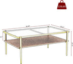 ODUSE-DAILY Coffee Table and End Table 3 Piece Living Room Set, Gold Metal Frame Glass Top End Tables, Square Top Shelf, Sofa or Couch Side Tables, Mesa de Centro para Sala (3 Pcs)