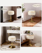 LITZFUR Adjustable Vanity Stool with Storage, 360° Swivel Gold Chair, Velvet Small Round Ottoman Footrest for Bathroom, Makeup Room, Beige
