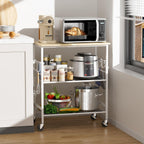 NTE Rolling Kitchen Microwave Cart, 3 Tier Microwave Stand with Storage, Small Kitchen Island on Wheels, Kitchen Storage Cart with 6 Hooks for Kitchen, Coffee Bar, Living Room, Balcony