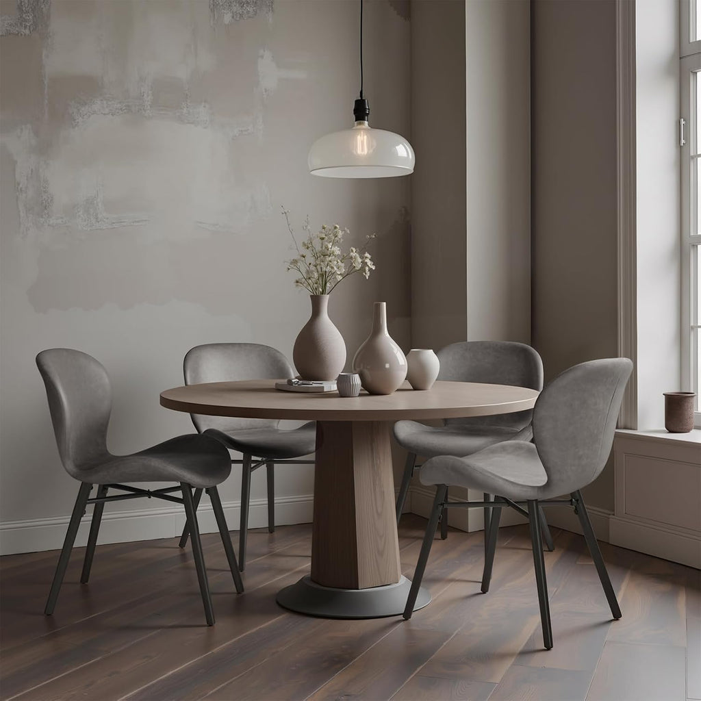 Modern Dining Chair Set of 4, Comfortable Dining Room Chairs with Thick Cushions, Faux Leather Upholstered Kitchen Armless Side Chairs, Wooden Leg for Home, Kitchen, Grey