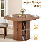 AVAWING 47-inch Round Dining Table for 4-6, Circle Fluted Kitchen Table with 2-Layer Storage Shelf and Wood Slide Door, Mid-Century Modern Fluted Design Wooden Dining Desk for Dining Room, Brown