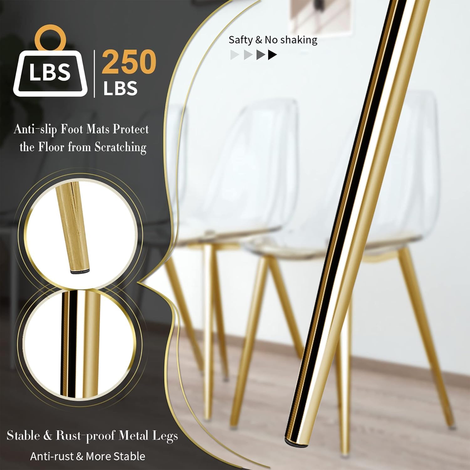 Baysitone Clear Dining Chairs Set of 10, Modern Kitchen Chairs with Transparent Seat, Acrylic Accent Side Chairs with Plating Metal Legs for Dining Room, Kitchen, Living Room with Gold