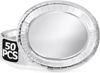 50 Pcs Oval Large Paper Plates, 12.2'' X 10.2'' Silver Foil Paper Plates, Daily Dinner Plates Disposable Paper Plates Bulk Party Supplies for Wedding Silver Anniversaries Graduation Birthday Party