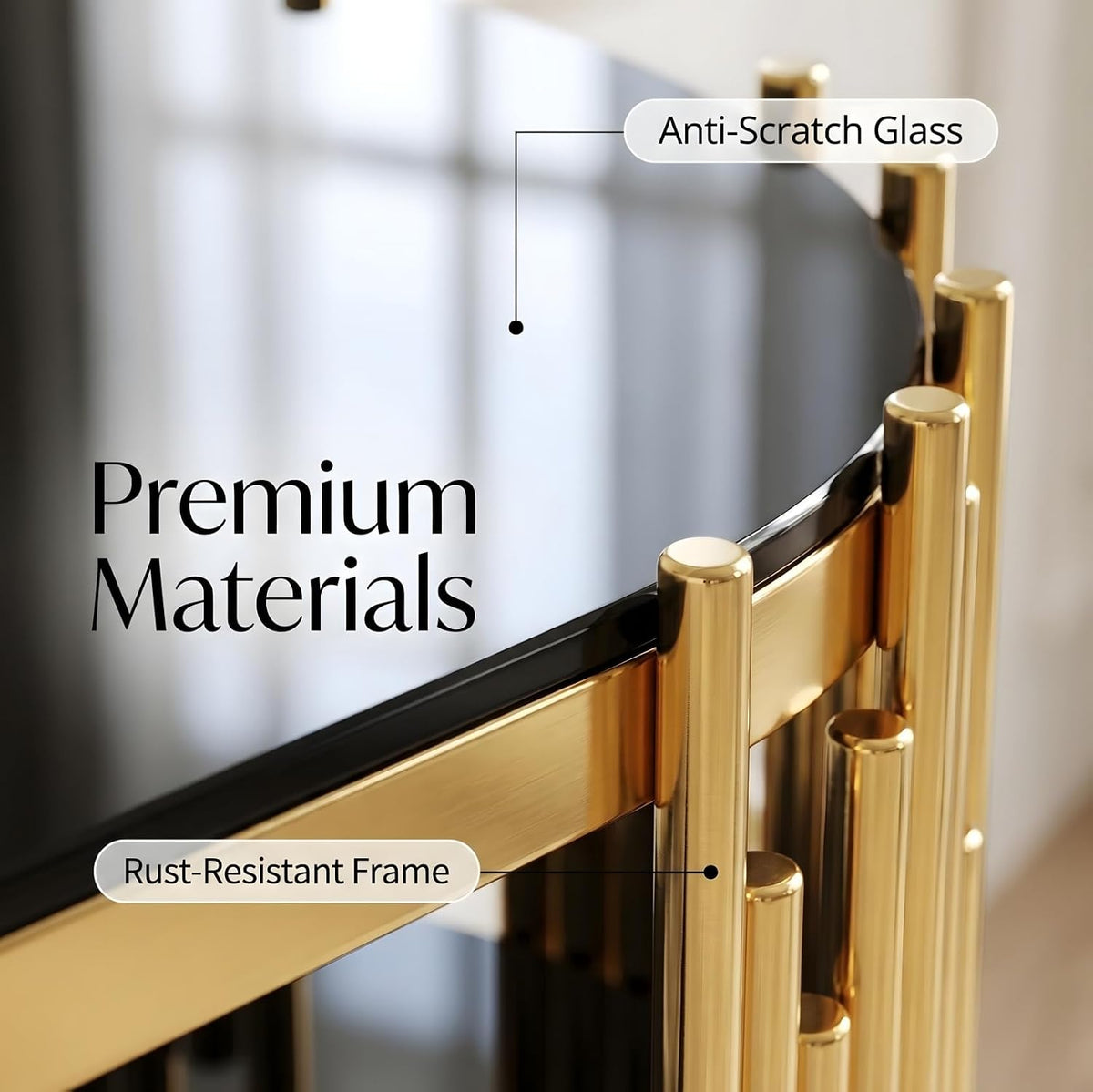 Luxury Gold Console Table with 2-Tier Black Tempered Glass Shelves, 47" Modern Oval Entryway Table with Polished Stainless Steel Frame for Hallway & Living Room & Behind Couch