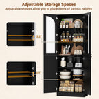 Cyclysio 80" Tall Kitchen Pantry, Wide Arch Storage Cabinets with 4 Glass Doors and Adjustable Shelves, Freestanding Wood Floor Cupboard with Seamless Fit Wall for Living Room, Dining Room
