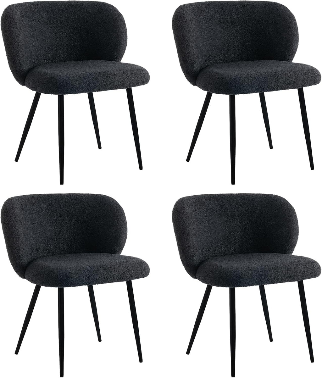 Modern Teddy Dining Chairs Set of 4, Comfy Kitchen Armless Chairs with Thick Cushions, Wingback Chair, Upholstered Dining Room Chairs with Metal Legs for Dining Room, Living, Black
