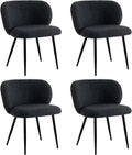 Modern Teddy Dining Chairs Set of 4, Comfy Kitchen Armless Chairs with Thick Cushions, Wingback Chair, Upholstered Dining Room Chairs with Metal Legs for Dining Room, Living, Black