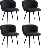 Modern Teddy Dining Chairs Set of 4, Comfy Kitchen Armless Chairs with Thick Cushions, Wingback Chair, Upholstered Dining Room Chairs with Metal Legs for Dining Room, Living, Black