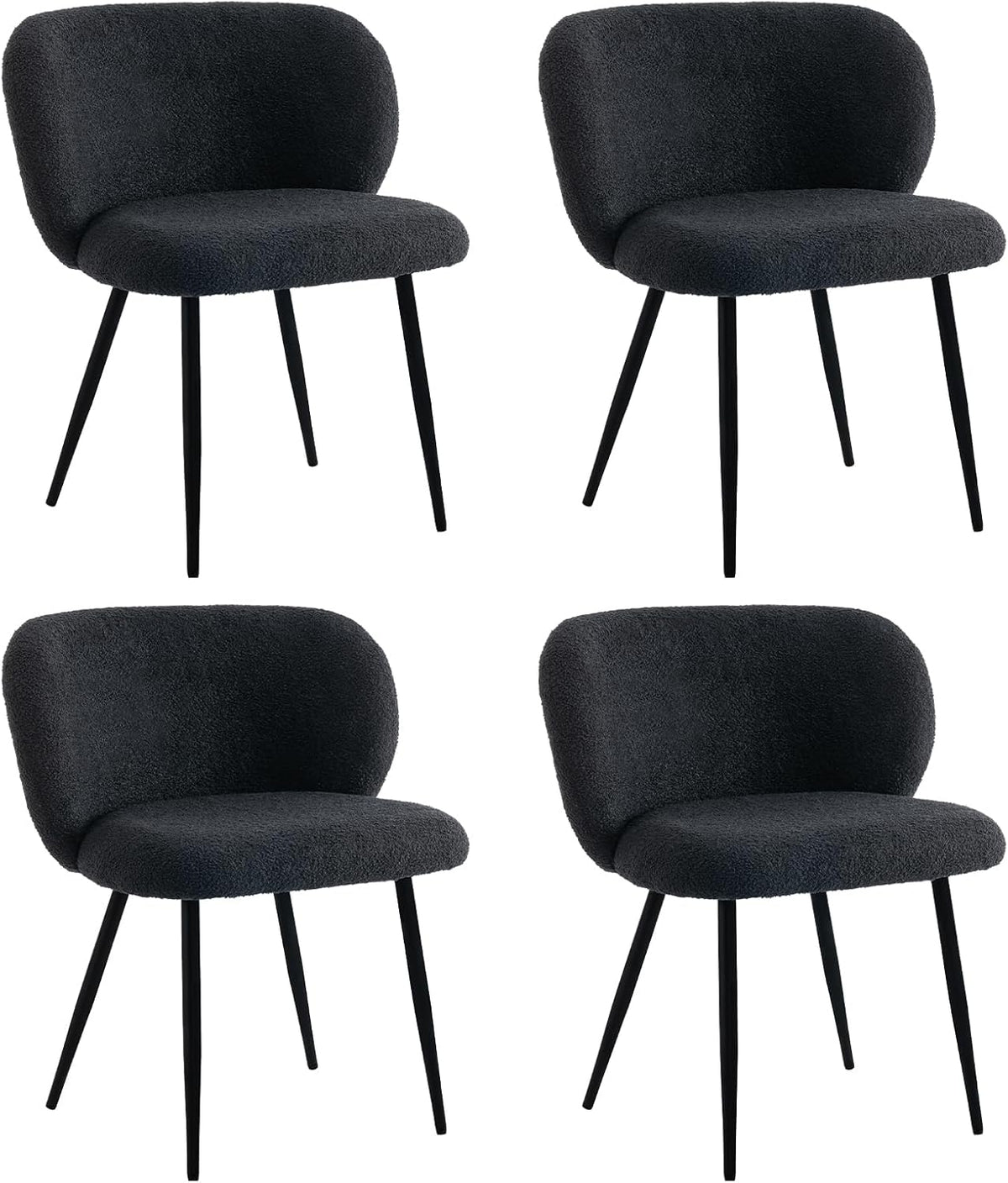 Modern Teddy Dining Chairs Set of 4, Comfy Kitchen Armless Chairs with Thick Cushions, Wingback Chair, Upholstered Dining Room Chairs with Metal Legs for Dining Room, Living, Black