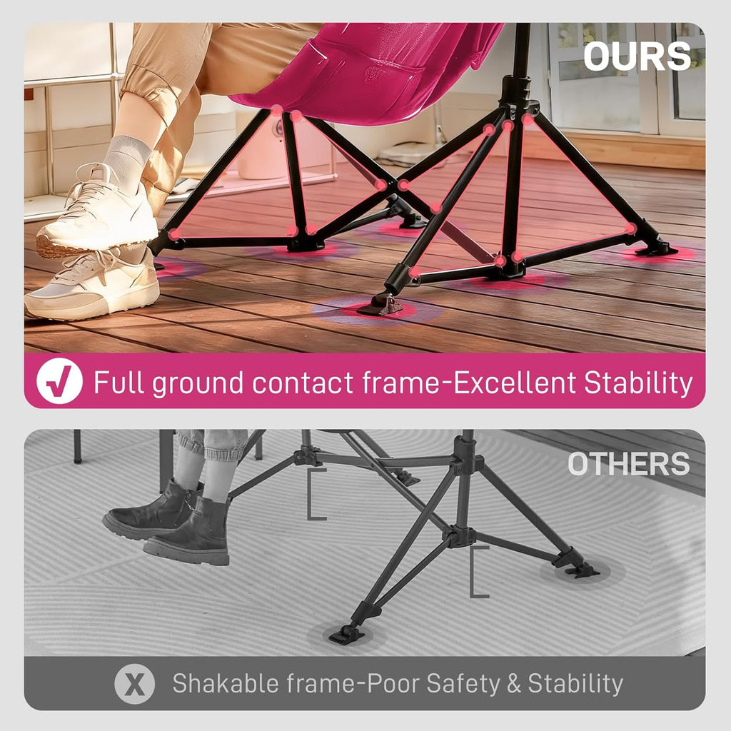 EVER ADVANCED Padded Oversized Hammock Camping Chair, Compact Heavy Duty Swing Chair with Multi-Storage Pockets, Portable Folding Rocking Camping Chair, Support Up to 400lbs, Pink
