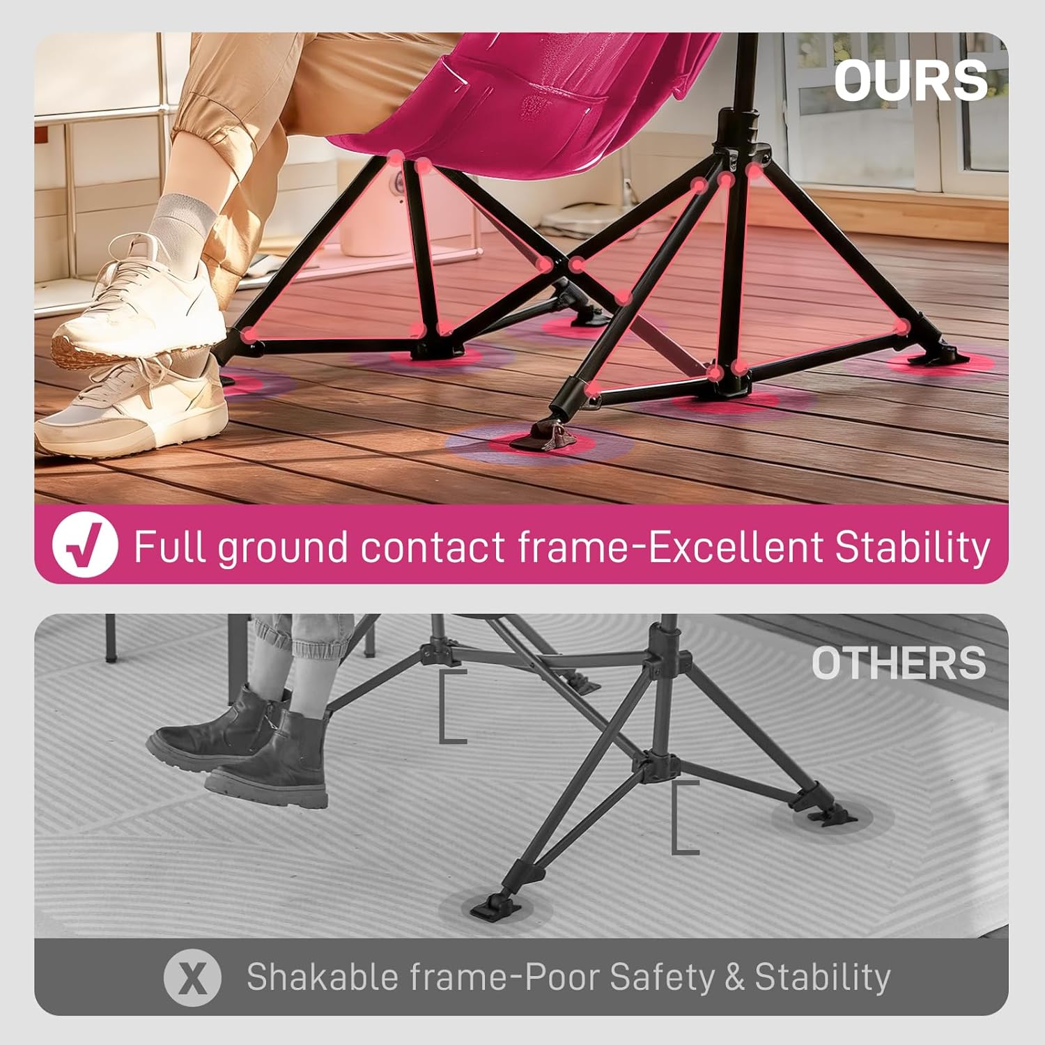 EVER ADVANCED Padded Oversized Hammock Camping Chair, Compact Heavy Duty Swing Chair with Multi-Storage Pockets, Portable Folding Rocking Camping Chair, Support Up to 400lbs, Pink