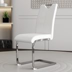 Off-White Dining Chairs Set of 4, Modern High Back with Faux Leather Padded Kitchen Chair for Dining Room, Kitchen (4, White with Silver Hoop Leg)