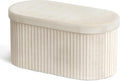 GLAXYFUR Oval Folding Storage Ottoman, Velvet Upholstered Foot Rest, 30 x 15 x 15 Inches Storage Bench for Bedroom, Living Room & Entryway, Beige