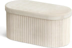 GLAXYFUR Oval Folding Storage Ottoman, Velvet Upholstered Foot Rest, 30 x 15 x 15 Inches Storage Bench for Bedroom, Living Room & Entryway, Beige