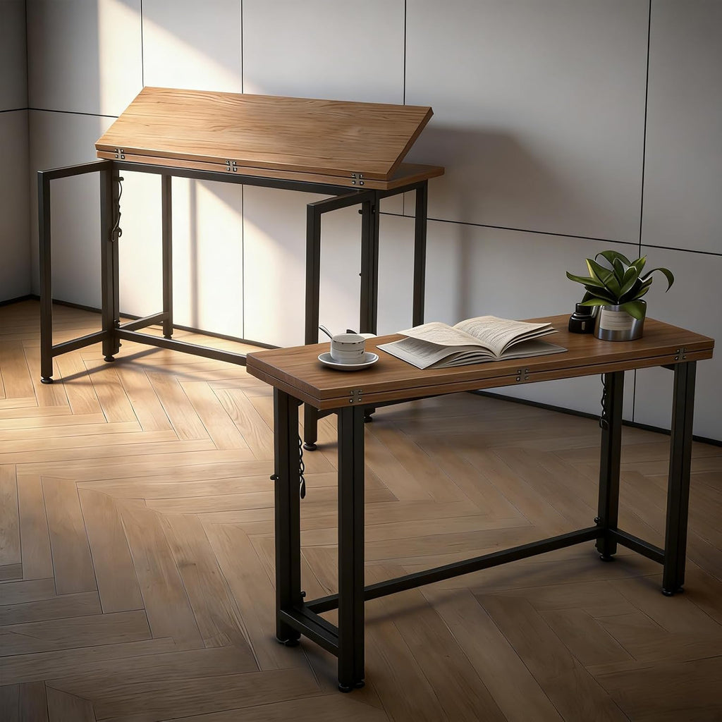 Foldable Dining Table,Solid Wood Flip Top Narrow Console Table,Small Writing Work Office Computer Desk, for Entrance Hallway Living Room, Easy to Fold & Store (55.11in/140cm)