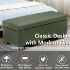 51 Inch Storage Ottoman, Storage Bench with Safety Hinge, Upholstered Synthetic Leather Ottoman Bench for Bedroom, Living Room, Entryway, Hallway, Foot Rest, Support 500lbs
