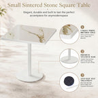 Square Dining Table,31.5'' Small Modern Square Dining Table, Sintered Stone Tulip Tables for 2–4 with Aluminum Alloy Edge&White Metal Base, Bistro Tables for Restaurants/Small Spaces/Marble White Gold