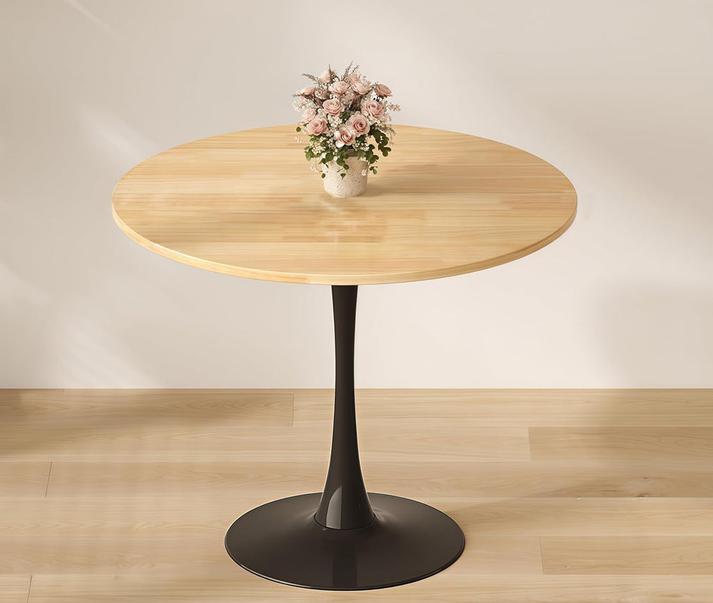 24" Tulip Table for 1-2 Persons Modern Round Dining Room Table, Mid-Century Modern Nature Small Kitchen Table with MDF Wooden Top, Leisure Coffee Table for Living Room, Dining Room, Office