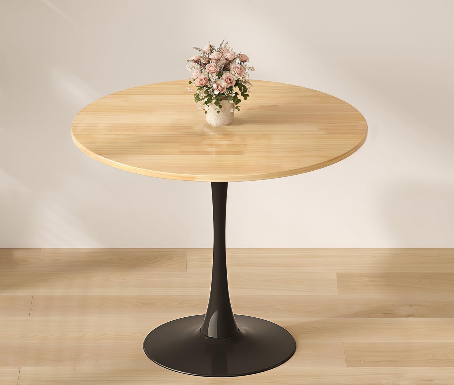 24" Tulip Table for 1-2 Persons Modern Round Dining Room Table, Mid-Century Modern Nature Small Kitchen Table with MDF Wooden Top, Leisure Coffee Table for Living Room, Dining Room, Office
