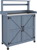 36" Farmhouse Style Storage Cabinet, Sideboard Cabinets with Galvanized Top, Living Room Organizer with Anti-Slip Feet for Outdoor Garden, Gray