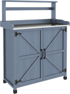 36" Farmhouse Style Storage Cabinet, Sideboard Cabinets with Galvanized Top, Living Room Organizer with Anti-Slip Feet for Outdoor Garden, Gray