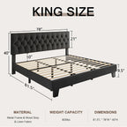 Einhomn King Size Upholstered Bed Frame with Headboard, Tufted Button Linen Bed Base, Platform Bed with Heavy Duty Wood Slat Support, No Box Spring Needed, Easy Assembly, Noise-Free, Dark Grey