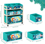 Jomifin Toy Storage Cart with Wheels, 6 Bins Organizer for Kids | Sturdy pine wood frame with 360° rolling wheels & brakes. 6 removable foldable fabric bins. Compact design saves space