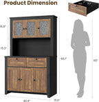 GarveeHome 66" Tall Pantry Cabinet with Power Outlet & LED Light, Kitchen Pantry Storage Cabinets with Countertop, Large Kitchen Hutch with Storage Drawers & Water Ripple Acrylic Panel Cabinet Door