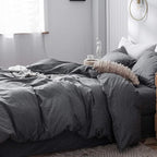 MooMee Bedding Duvet Cover Set 100% Washed Cotton Linen Like Textured Breathable Durable Soft Comfy (Heathered Dark Grey, Super King Plus 120"x120")
