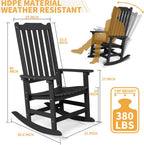 Oversized All-Weather Outdoor Rocking Chairs Set of 2, Patio Rocker | Ergonomic Curved Slat High Back, Smooth Rocking, Tall Seat Relieves Calf, Holds 380lbs, Fade Crack Resistant & Easy to Clean