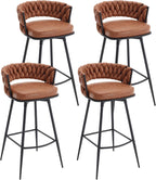 BV Counter Height Bar Stools Set of 4, 26 inch Seat Height Bar Stools, 180° Swivel Barstools with Woven Back and Footrest, Suede Fabric Counter Stools for Kitchen Island, Bar Pub