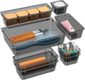 WOWBOX 8 PCS Clear Plastic Drawer Organizer Set, 4 Sizes Desk Drawer Organization and Storage Containers for Makeup, Cosmetics, Jewelry and Gadgets in Kitchen, Bathroom, Bedroom, Office, Clear Black