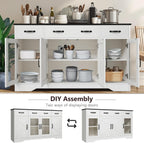 Likein Sideboard Buffet Cabinet with Storage - 55" Kitchen Storage Display Cabinet with 4 Drawers and Glass Doors, 15.8" D Farmhouse Wood Buffet Table Coffee Bar Cabinets for Entryway Living Room