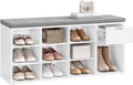 VASAGLE Shoe Bench with Cushion, Storage Bench, 10 Compartments | Entryway Bench with Padded Seat, for Bedroom, Closet, White and Gray, CUSTOS Collection ULHS024W01