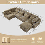 130" Oversized Cloud Couch Large Modular Sectional Sofa Modern U Shaped Sectional Couch 6 Deep Seat Sofa Set for Living Room Comfy Corduroy Cloud Sofa with Ottoman, USB Port, Cup Holder, Light Brown