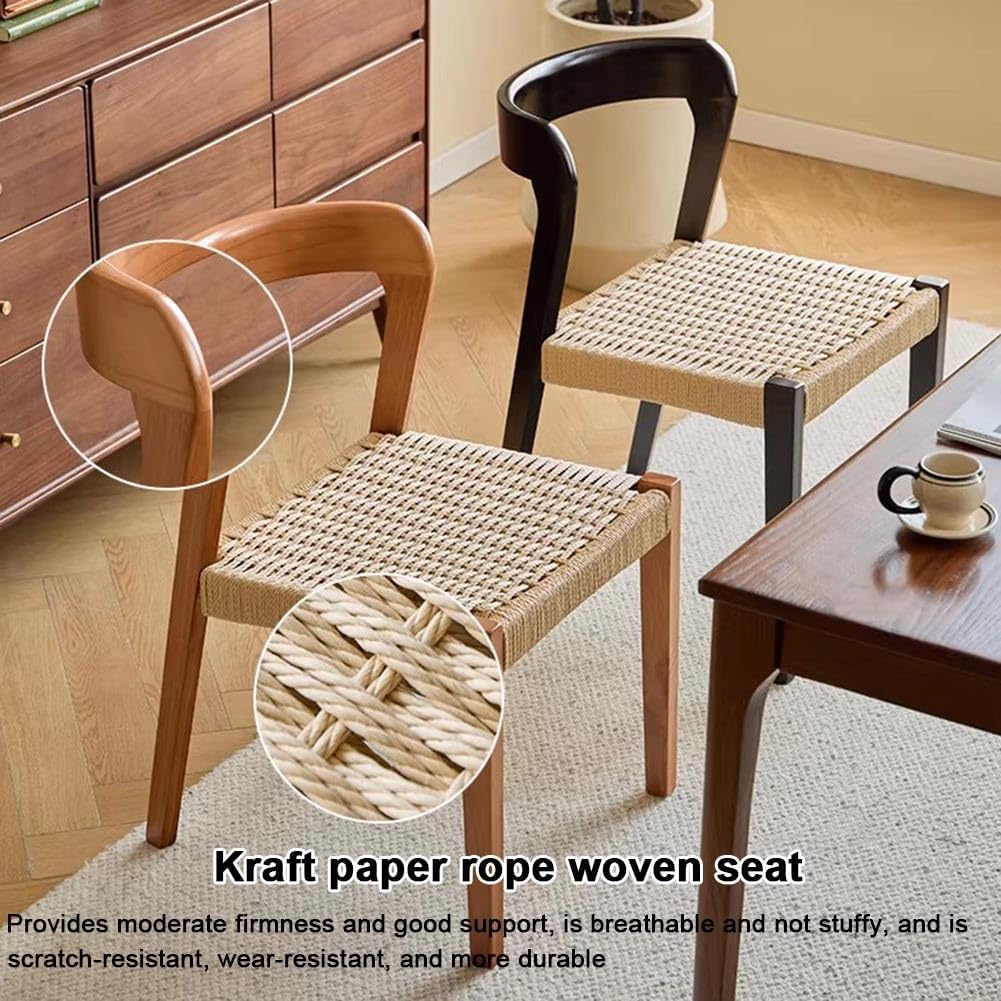 Etlegor Farmhouse Rattan Dining Chairs, Mid Century Wood Kitchen Chairs with Comfortable Woven Seat for Kitchen, Restaurant, Office, Tea Room(Walnut)
