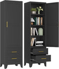 67" Tall Narrow Metal Storage Cabinet, Freestanding Pantry Organizer, Black | Slim Bathroom Cabinets with 2 Drawers & 3 Adjustable Shelves, Multi-Use Cupboard for Kitchen Office Living＆ Dining Room