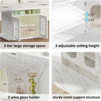 HSH Dining Table for 4–6, 63" Modern Kitchen Dining Room Table with Storage Shelves & Acrylic Door Cabinet,Wood Rectangle Dinner Table with Faux Marble Top for Home Apartment, White Faux Marble