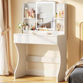 Driftalia White Small Vanity Desk with Mirror and 3 Color Adjustable Lights | Dimmable Brightness, Multi-Layer Storage, Quick Assembly, for Bedroom, Dressing Room