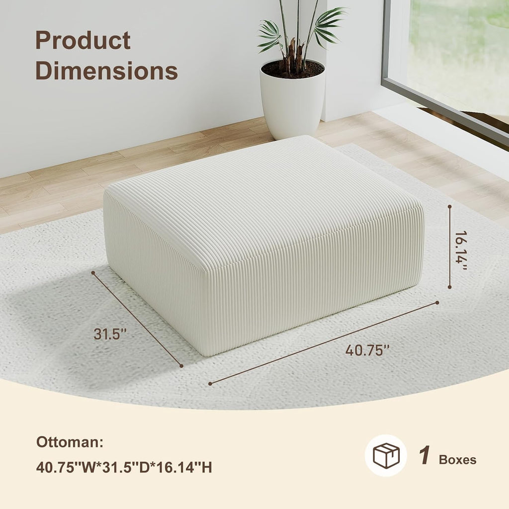 2 Square Cloud Footstool for Living Room, No Assembly Modular Corduroy Convertible Seat, Modern Style Sofa Accessory for Lounge or Bedroom