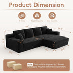 106" Modular Cloud Sofa Couch Convertible Sectional with High Density Foam, 4-in-1 Sofa Bed/Tatami/L-Shape Couch, No Assembly Required Black Couch