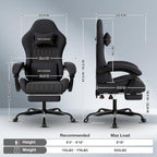 Breathable Fabric Gaming Chair with Footrest, Ergonomic High Back Computer Chair with Gold Diamond Stitching, Height Adjustable Swivel Office Chair with Lumbar Support for Adults,Black