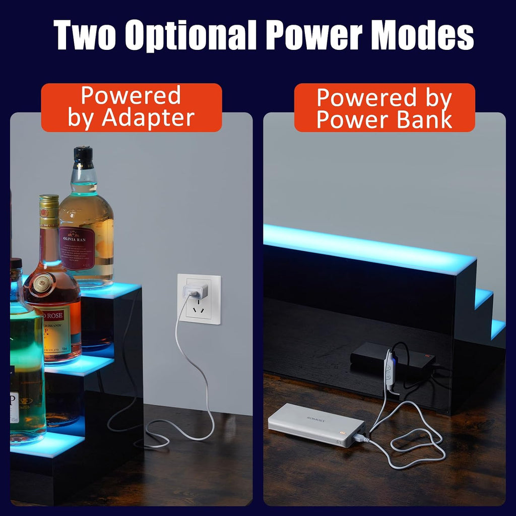 60" 3-Tier LED Lighted Liquor Bottle Shelf,Backlit Bar Display with Remote & App Control, 16 Color Options, 4 Modes & 1-8 Hour Timer, Modern Shelving Unit for Home Bars, Restaurants & Nightclubs, Plug