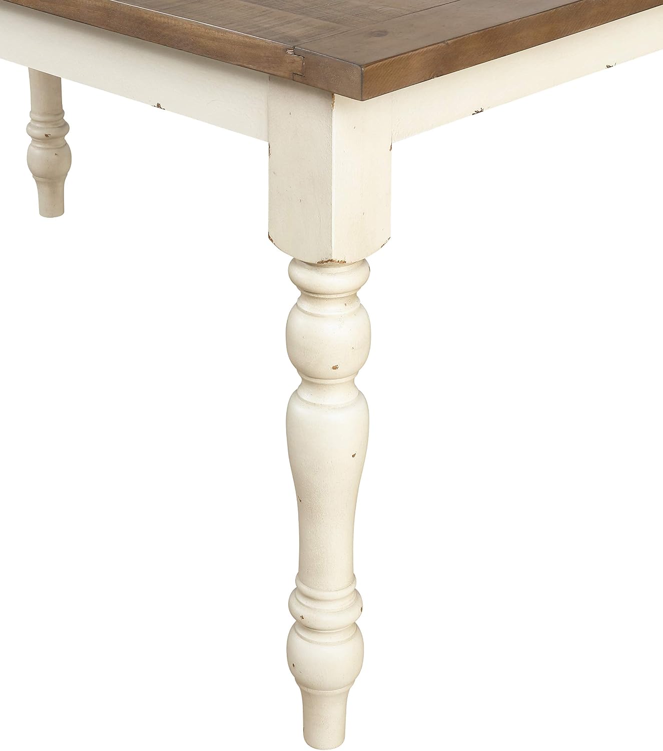 Roundhill Furniture Prato 6-Piece Dining Set, Dining Table with 4 Cross Back Chairs and Bench, Antique White and Distressed Oak Finish