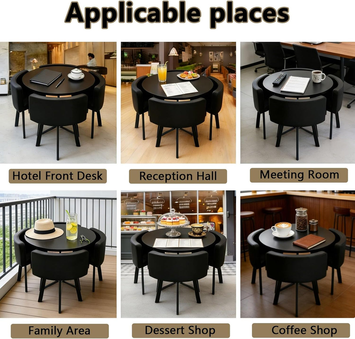 Round Dining Table Set for 4, Office Modern Restauran Office Conference Table Set, Table for Cafe Break Room (White Table+Gray Chairs)