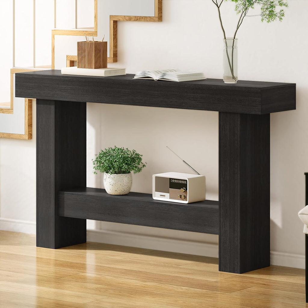 55 Inch Farmhouse Console Table, Wooden Rectangular Sofa Table Behind the Couch, Industrial Entryway Tables with Storage for Living Room, Entrance, Hallway