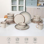 Romswi Ceramic 18Pcs Dinnerware Sets,Stoneware Plates and Bowls Set for 6, Chip & Scratch Resistant Dish Set, Handmade Reactive Glaze Plate Set, Oven, Microwave & Dishwasher Safe,Wheat Green