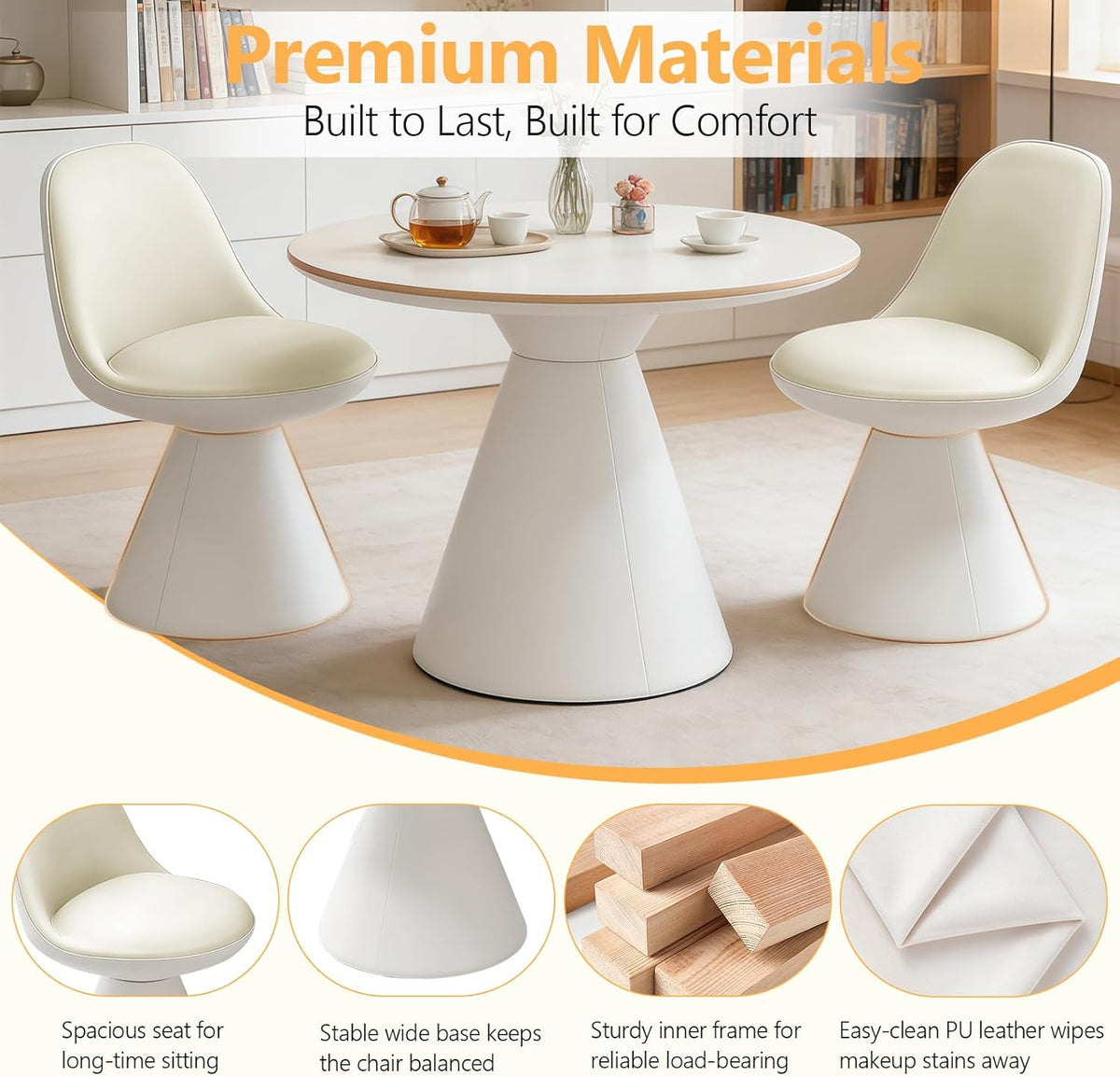 Swivel Vanity Chair, Multifunctional Upholstered Ottoman Foot Stool Leather with Mid Back for Makeup, Modern Vanity Stool for Vanity Bedroom Living Room, Dining Room