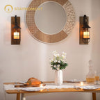 Wall Candle Sconce with Black Lantern, Set of 2 Farmhouse Decor | Candle holders with Distressed Wood Boards, for Front Porch, Living Room, Dining Room, Bedroom or TV wall